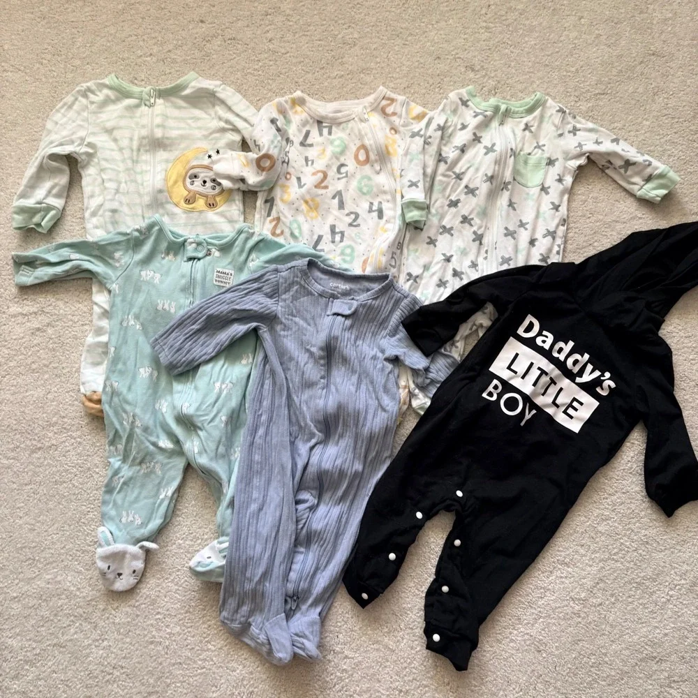 Carter's & Koala Baby Onesies Bodysuits Sleep Play Lot 6 Piece Baby Boy 6 month